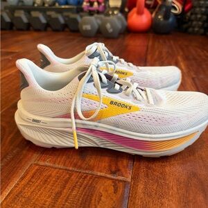 Brooks Women's Ghost 17 Athletic Shoes - White, Yellow, and Pink